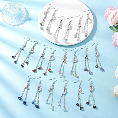 10 пара латунных серег-подвесок в форме луны (10 стиля) EJEW-JE06676-1