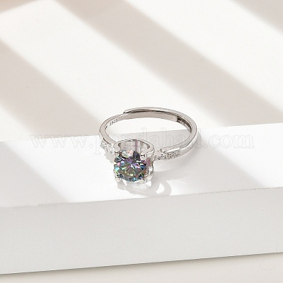 Регулируемые кольца из стерлингового серебра с родиевым покрытием и муассанитом для женщин RJEW-U038-07P-1