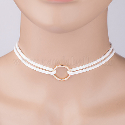 Двухслойные ожерелья-чокеры из искусственной замши с кольцами из сплава и цепочками с латунными концами FS-WG9F235-02-1