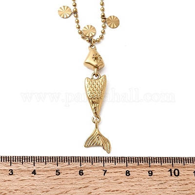 Женские ожерелья с подвеской в виде рыбы из нержавеющей стали 304 NJEW-F362-01G-1