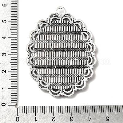 Тибетский стиль старинное серебро литые сеттинги кабошон плоский овал подвесные TIBEP-M022-58AS-1