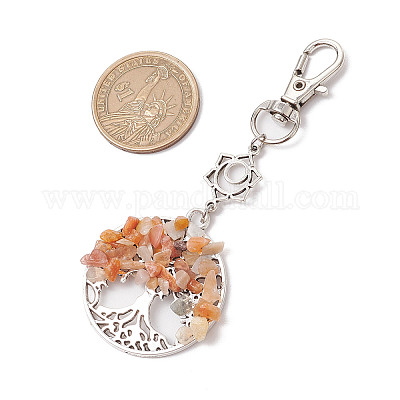 Бусины из натурального красного авантюрина и сплава с подвеской в виде дерева жизни HJEW-JM03128-06-1