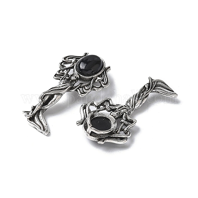 Подвески из натурального черного агата в форме ангела из латуни KK-D361-02AS-32-1