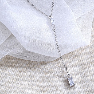 925 серебряное ожерелье с прозрачными кубическими цирконами в форме капли и прямоугольной кисточкой для женщин FS-WGE0FA3-01-1