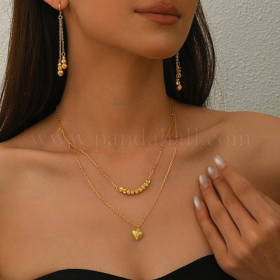 Комплекты из двухслойных ожерелий и серег в форме латунного сердца для женщин VD3296-1