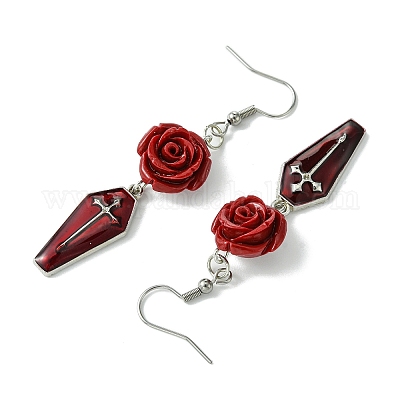 Серьги с подвесками из синтетического коралла EJEW-JE06006-1