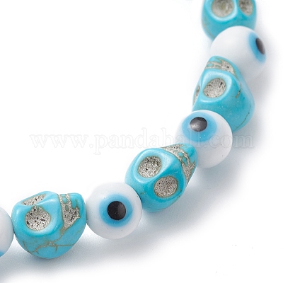 Браслеты из синтетического бирюзового черепа и лэмпворка с круглыми бусинами для женщин и мужчин в стиле Хэллоуина BJEW-JB12268-02-1