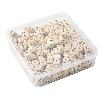 208 шт. 26 вида бусин из натурального дерева с принтом WOOD-FS0001-51-1