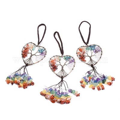 Обернутые проволокой чипы чакры натуральные драгоценные камни большие подвесные украшения HJEW-H057-01D-1