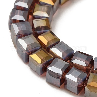 Стеклянные бусины с гальваническим покрытием  EGLA-D018-8x8mm-81-1