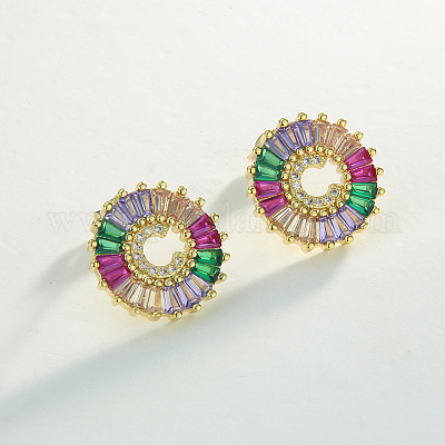 Серьги-гвоздики из латуни с разноцветными кубическими цирконами WG39B88-03-1