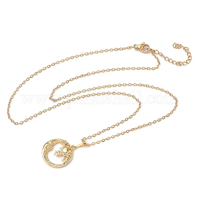 Женские цепочки из нержавеющей стали 304 с подвеской в виде луны и солнца из латуни с микропаве из прозрачных кубических цирконий NJEW-D341-05G-1