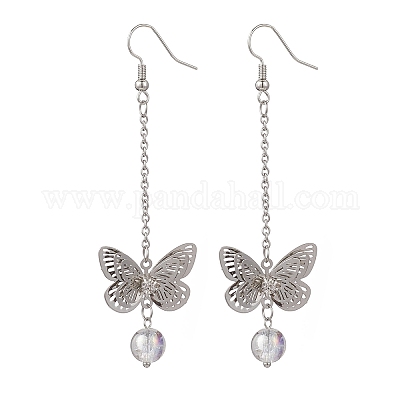 Латунные серьги с подвесками-бабочками EJEW-JE06664-1