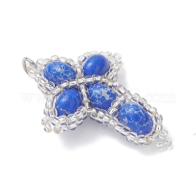 Окрашенная синтетическая императорская яшма с подвесками из стеклянных бусин PALLOY-MZ01119-02-1