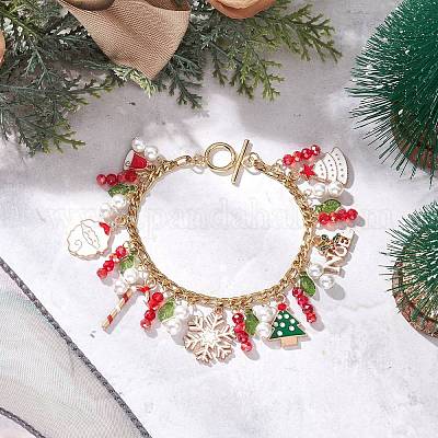 Браслеты с подвесками из эмали из сплава с рождественской тематикой BJEW-TA00651-1