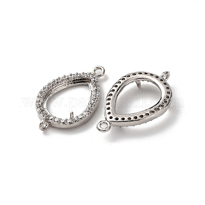 Каплевидные латунные микропаве из прозрачных кубических цирконий с коннектором и оправой из кабошона KK-NH0007-01P-1