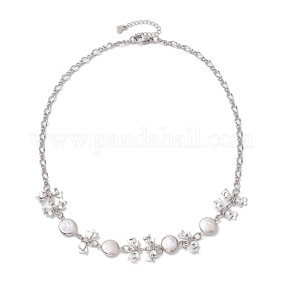 Ожерелья из сплава с плоской круглой жемчужиной и бантом NJEW-JN04812-1