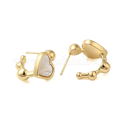 Серьги-гвоздики в форме сердца из ракушек EJEW-K287-01G-11-1