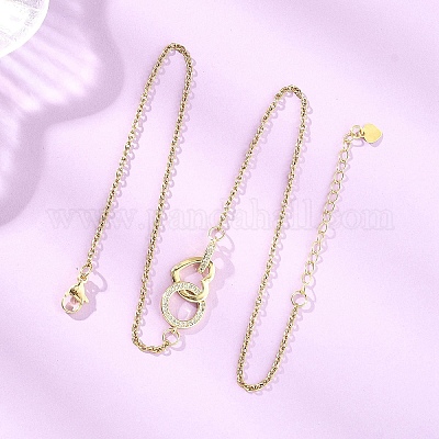 Латунное ожерелье-цепочка с подвеской в виде сердца с микропаве из прозрачных кубических цирконий и кольцом из нержавеющей стали 304 для женщин NJEW-JN05659-1