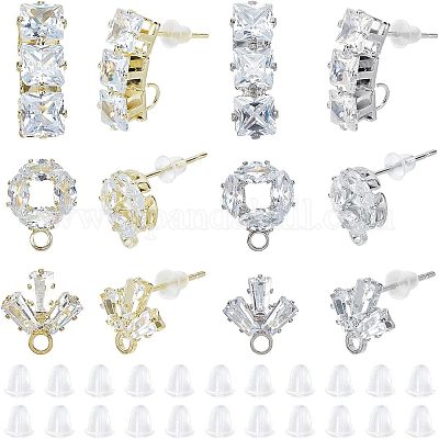 24 шт. 6 стильные латунные серьги-гвоздики с микро-паве из прозрачного кубического циркония ZIRC-NB0001-90-1