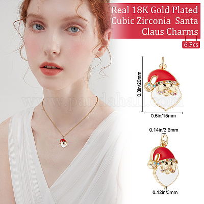 6 шт. подвески из латуни с микропаве из кубического циркония на рождественскую тематику ZIRC-BBC0001-55-1