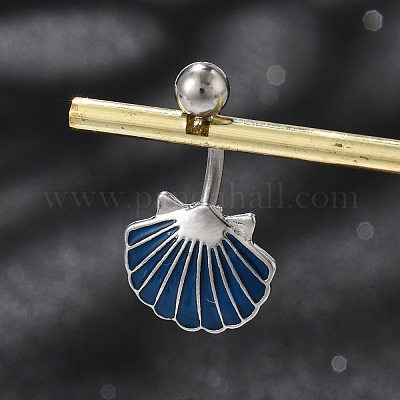 Кольца для живота в форме изогнутой штанги из сплава с эмалированной ракушкой AJEW-R007-02P-1