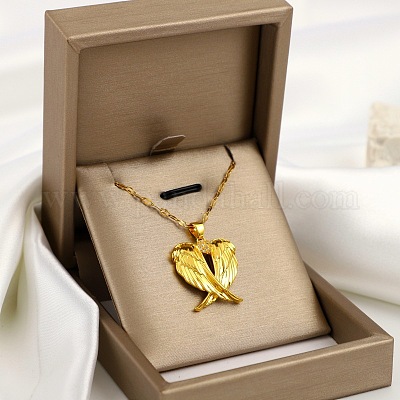 Ожерелья с подвеской в виде крыла сердца из нержавеющей стали с прозрачным кубическим цирконием для женщин FS-WG5CA89-01-1