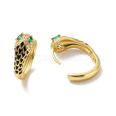 Серьги-кольца со змеей из кубического циркония с эмалью EJEW-C027-02G-1
