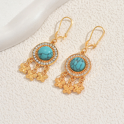 Серьги-кольца из богемного винтажного сплава с синтетической бирюзой CX1929-1