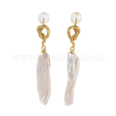 Женские серьги-гвоздики в форме полосы с натуральным жемчугом EJEW-E303-37G-1