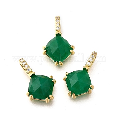 Подвески из натурального зеленого ониксового агата (окрашенного и нагретого) в форме ромба KK-F899-03E-G-1