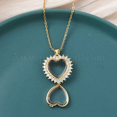 Подвеска в виде сердца из латуни с микропаве из прозрачных кубических цирконий и стекла NJEW-D341-01G-1