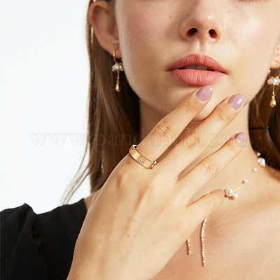 6 шт. 6 стиля 201 нержавеющая сталь полые римские цифры набор колец для пальцев со стразами RJEW-AN0001-21-1