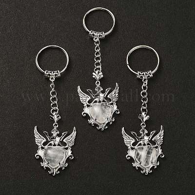 Брелок с подвеской в виде сердца из натурального кварца и крыла G-Z033-04P-03-1