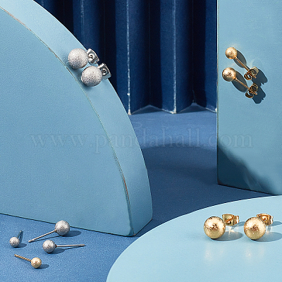 16 шт. 8 стиля текстурированных шариковых серег из нержавеющей стали 304 EJEW-UN0001-83-1