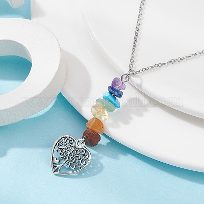 Ожерелье из сплава с подвеской в виде сердца и дерева с цепями из нержавеющей стали 304 NJEW-JN04459-1