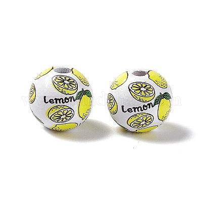 Европейские бусины из дерева с фруктовым принтом WOOD-G013-01A-1