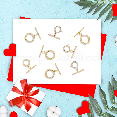 8 комплект из 2 стилей застежек-тоглов из латуни с микропаве из прозрачного кубического циркония KK-DC0003-40-1