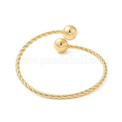 Браслет-манжета из латуни с вешалкой и круглыми бусинами BJEW-M298-14G-1