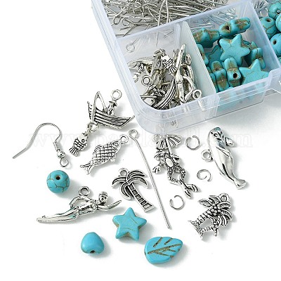 Наборы для изготовления висячих сережек смешанной формы из сплава и синтетической бирюзы своими руками DIY-FS0006-33-1