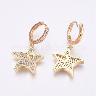 Серьги-кольца из латунного микро-паве с фианитами EJEW-F172-E02-G-1