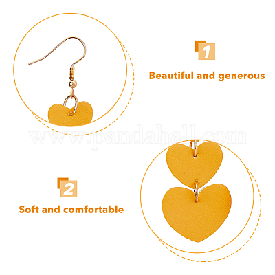 6 пара двухцветных сережек-сердец из искусственной кожи с железной булавкой для женщин EJEW-FI0002-15-1