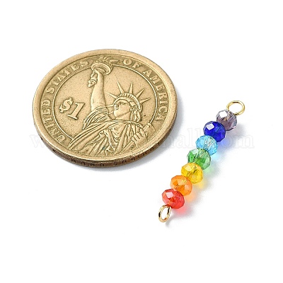 Гальванические красочные граненые стеклянные подвески-рондели с бусинами PALLOY-JF02529-02-1