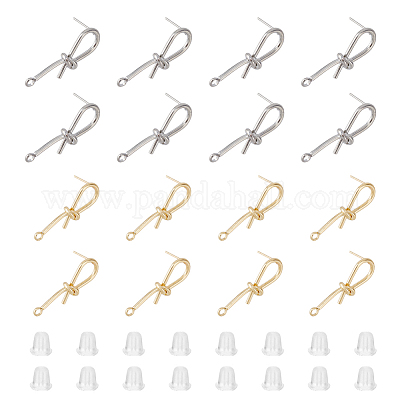 8 пара двухцветных латунных сережек-гвоздиков KK-FH0006-64-1