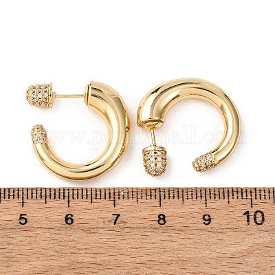 Серьги-гвоздики в форме буквы С из латуни с микропаве из кубических цирконий EJEW-B153-05G-1