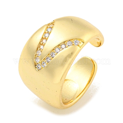 Открытая манжета из латуни с микропаве из прозрачного кубического циркония для женщин RJEW-M173-13A-G-1