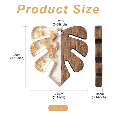 6шт подвески из прозрачной смолы и орехового дерева RESI-FS0002-20-1