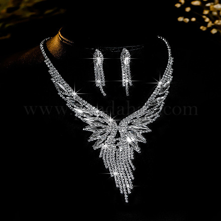 Комплект из ожерелья с подвеской в виде бабочки и кисточки из горного хрусталя и серег-гвоздиков с кисточкой в виде конского глаза для женщин WGCD1FC-04-1