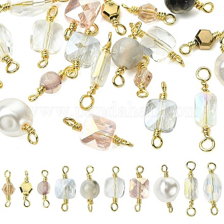 20 шт. 10 стиля граненых овальных соединительных подвесок из прозрачного стекла и натуральные агатовые (окрашенные и нагретые) граненые круглые звенья KK-FS0001-91-1