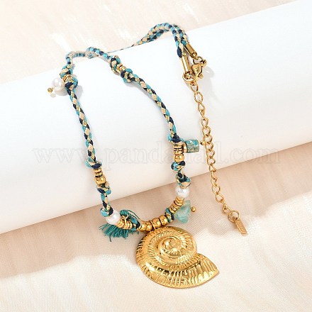 Ожерелья из хлопкового шнура с подвеской в форме ракушки из нержавеющей стали 304 NJEW-C093-05B-G-1